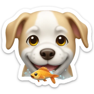 Cute dog having fish sticker
