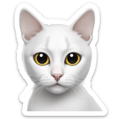 White cat with black spot on nose and black covered half of eye and ear sticker
