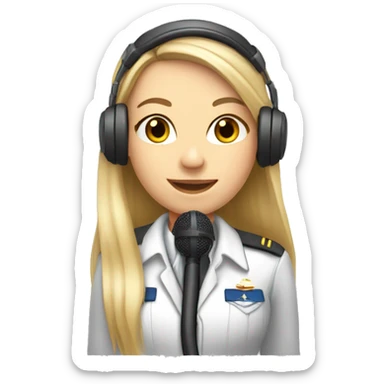 Blonde beautiful Pilot girl with long straight hair and headset with microphone sticker