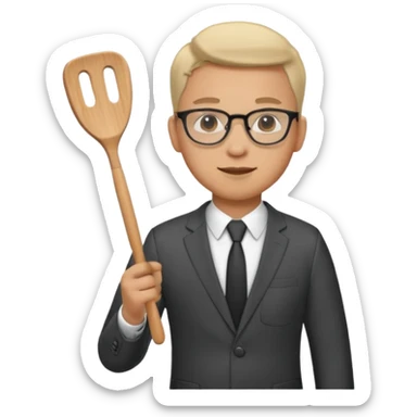 man with glasses wearing a suit and holding a spatula sticker