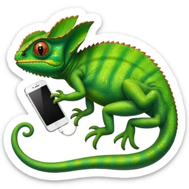 Chameleon using an iPhone sticker