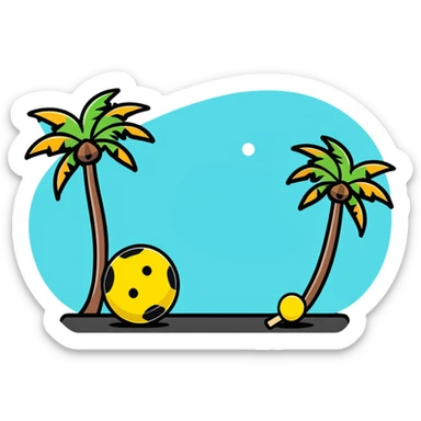 pickleball paddle and ball with palm trees sticker