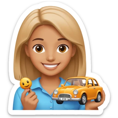 smiling girl with car sticker