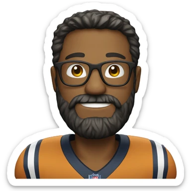 
A bearded man with glasses is holding a football sticker