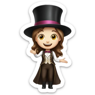 happy white little girl - brown hair- magician- top hat sticker