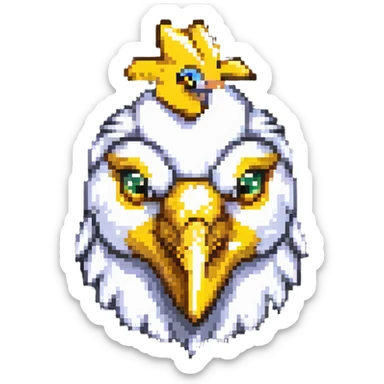 ultra-minimal blocky chicken head emoji with only 2 large square pixels: one white for the head, one yellow for the beak, extremely simple and abstract, matching Minecraft palette sticker