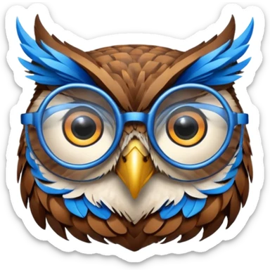 Create a high-quality 3D render that transforms the emojis 👓 ⚡ 🦉 into realistic 3D objects.
 sticker