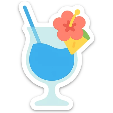 blue tropical cocktail with hibiscus and pineapple garnish sticker