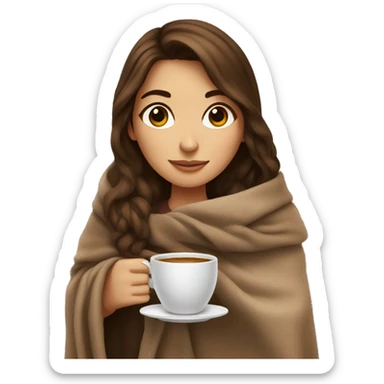 Brown hair Girl drinking coffee, with a cozy blanket sticker