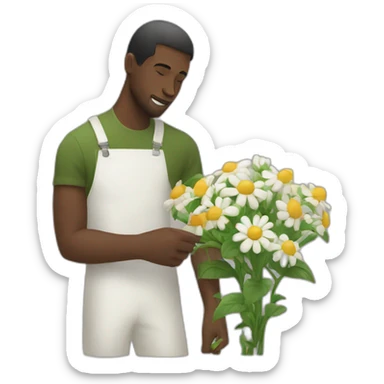 Black men picking wight flower sticker