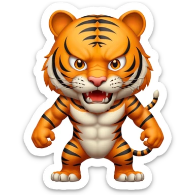full body of angry tiger with fangs, front face  sticker