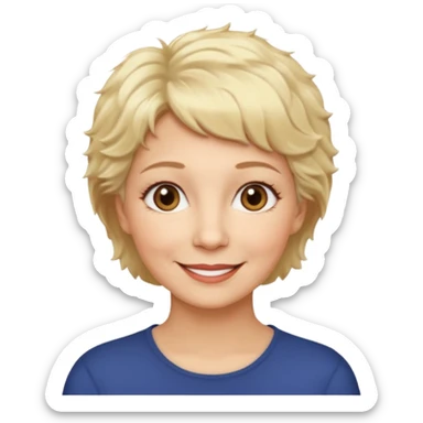 woman 60, short blonde fluffy hair, brown eyes  sticker