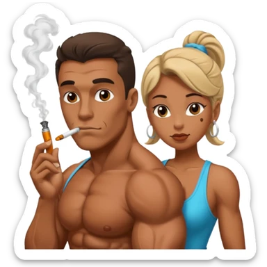 Bodybuilder and girlfriend smoking a Crack pipe sticker