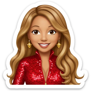 Mariah Carey with long dark blonde hair, red sequin jumpsuit sticker