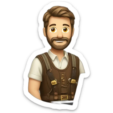 mann with beard and lederhosen and laptop sticker