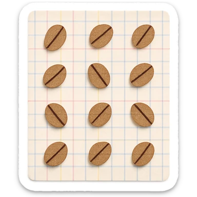 coffee bean pattern grid paper background with pastel lines, soft pastel style, transparent background sticker