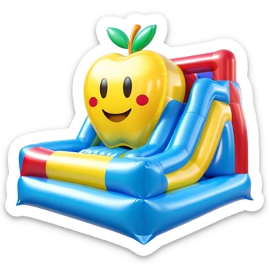 3D render of Bouncy Castle made of shiny inflatable vinyl, visible seam lines, air valve, highly reflective plastic texture, pool toy aesthetic, Apple emoji style, isolated on white background --v 6.0 sticker