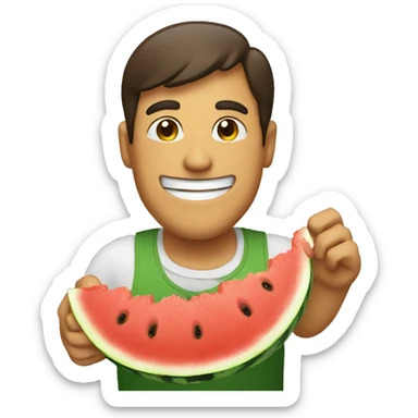 A man happily eating a watermelon  sticker