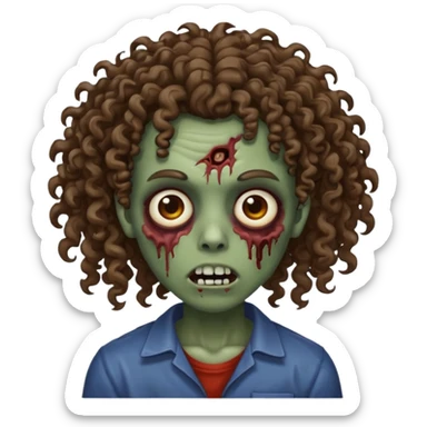Zombie with lil bit curly medium brown hair sticker