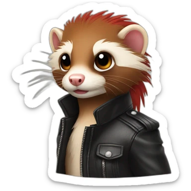 Red ferret with long fringe hairdo wearing leather jacket  sticker