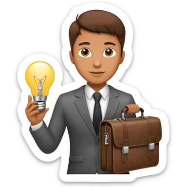 entrepreneur with briefcase and business ideas sticker