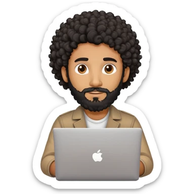 BROWN MAN WITH CURLY BLACK HAIR AND BEARD WITH A LAPTOP sticker