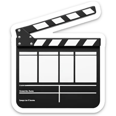 Side view of minimalist clapperboard, black and white with simple geometric shapes, iOS emoji style sticker