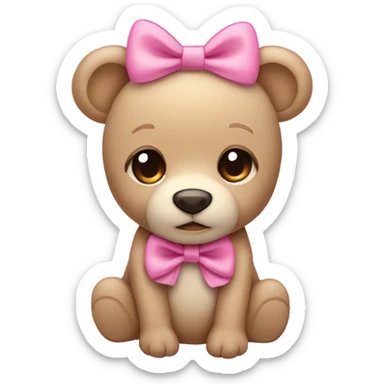 Light Beige teddy bear eyes wearing a pink bow on right ear sticker