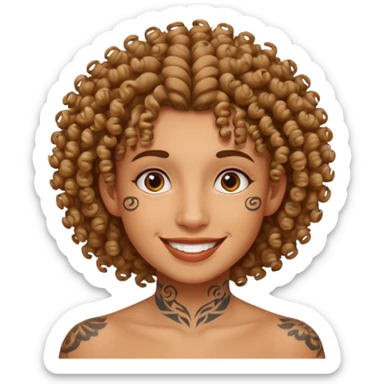 curly haired and face tattoed person with a unique face sticker