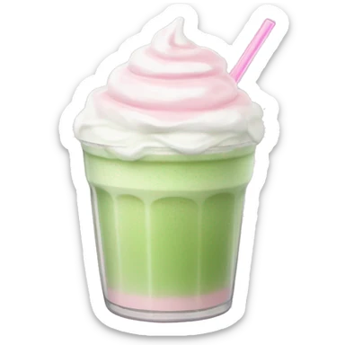 Clear tumblr cup with light pink drink, matcha foam, and whip cream on top sticker