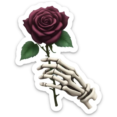 Skeleton hand holding a dark rose sticker