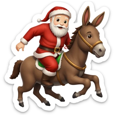 Santa chasing a donkey sticker