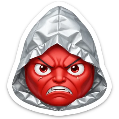 tin foil hat with angry face sticker