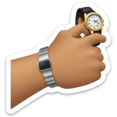 Finger pointing to a wrist watch sticker