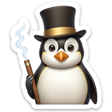 Penguin Wizard in a top hat and monacle and cigar sticker