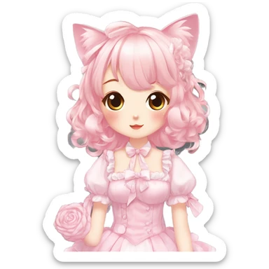 Shiny Blushing Cute Romantic Kawaii Beautiful Pastel Lolita Anime Catgirl Trending Style Cottagecore Pastelcore  full body sticker