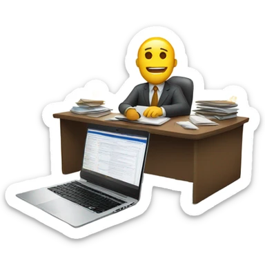 a man is typing on a laptop and letters are flying out of the laptop sticker