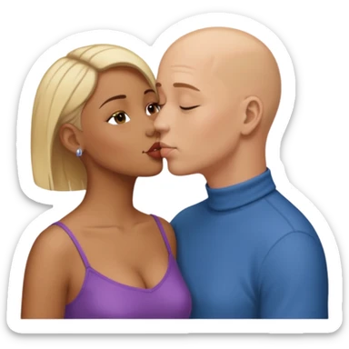 Bald man kissing brown  girl with short  blond hair sticker