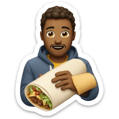 man holding a burrito like he is feeding a baby sticker