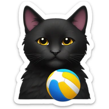 a black cat with a beard and a volleyball sticker