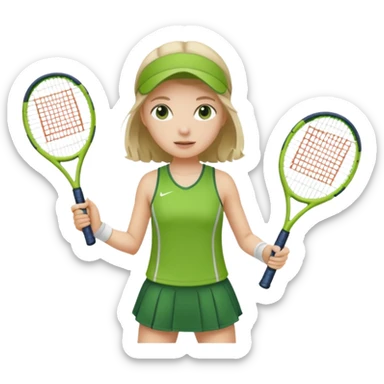 white young girl playing tennis, wearing a green outfit sticker