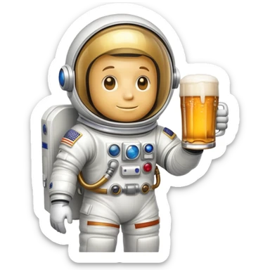 a pint of beer wearing a space suit, astronaut beer glass sticker
