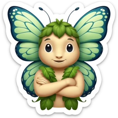 forest spirit character arms crossed confident smirk butterflies around sticker