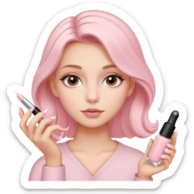 clean girl aesthetic emoji, applying skin care, serum, cream, hair in a claw clip, soft pink and nude palette sticker