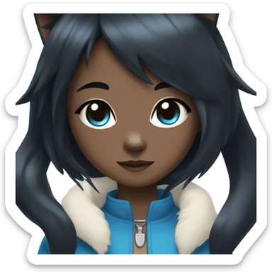 anime cat girl with black hair dark skin and blue eyes sticker