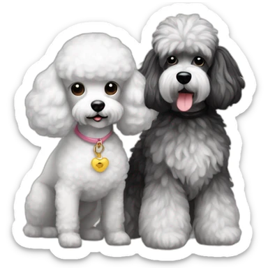 Mini toys poodle blanca junto a una schnauzer sticker