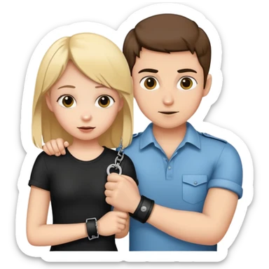 Girl putting handcuffs on boy sticker
