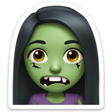girl zombie with black long hair with teeth and serious face  sticker