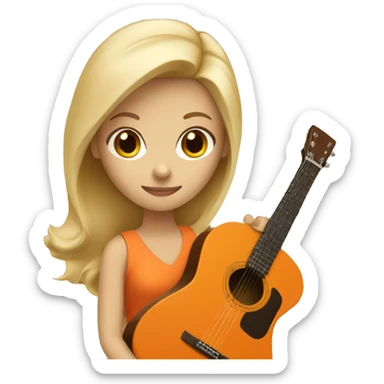 Blonde girl wearing an orange dress playing a *beige acoustic guitar* sticker