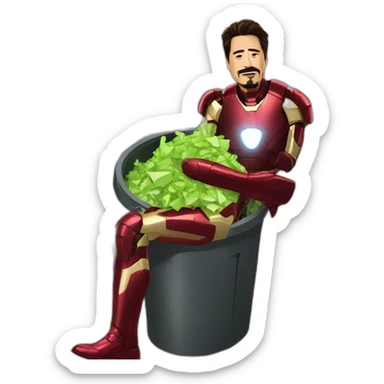 Tony Stark thowing his iron man suit in the garbage sticker